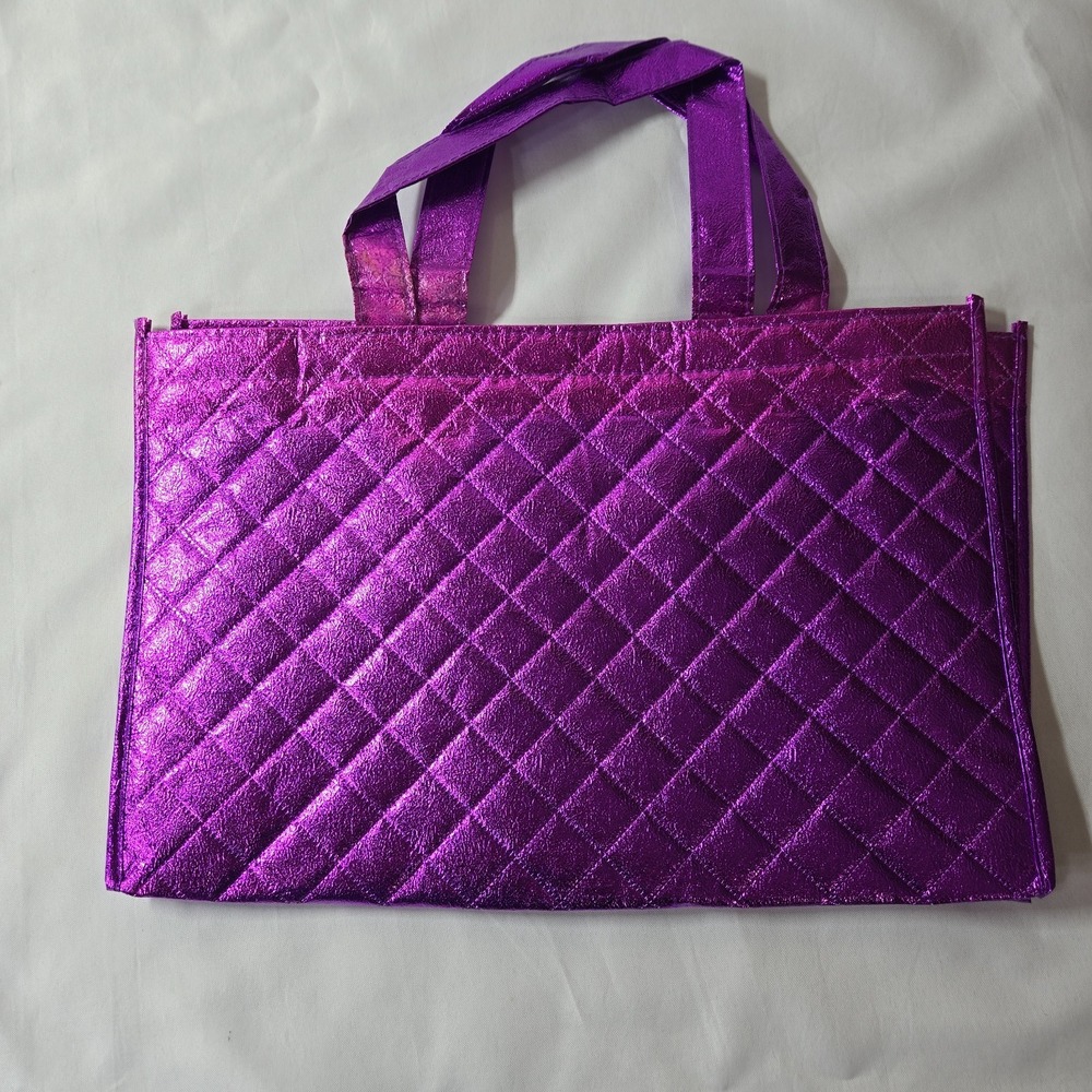 ✨Metallic Violet Quilted Reusable Tote Bag Shopper Eco Chic NWOT✨